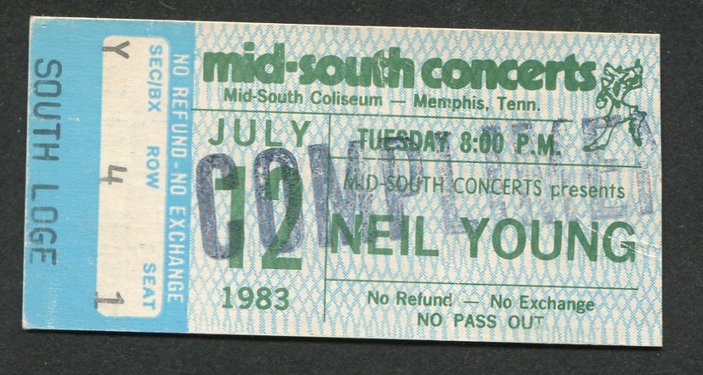 1983 Neil Young concert ticket stub Memphis TN Everybody's Rockin