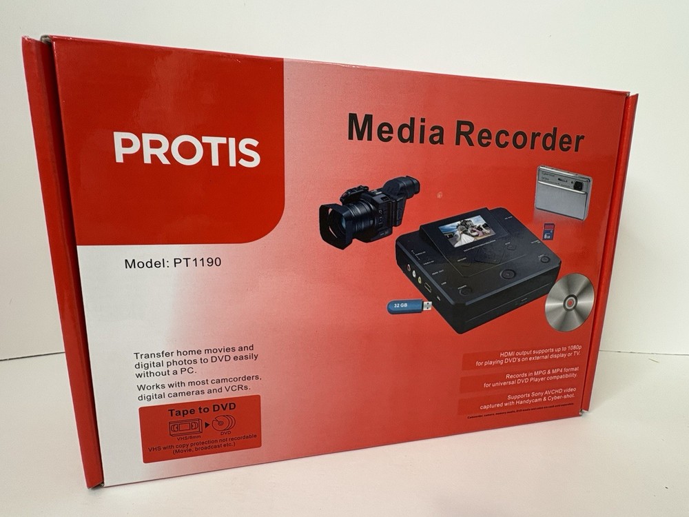 PROTIS Multi-function Media Recorder PT1190 DVD Recorder / Player HDMI USB. NEW