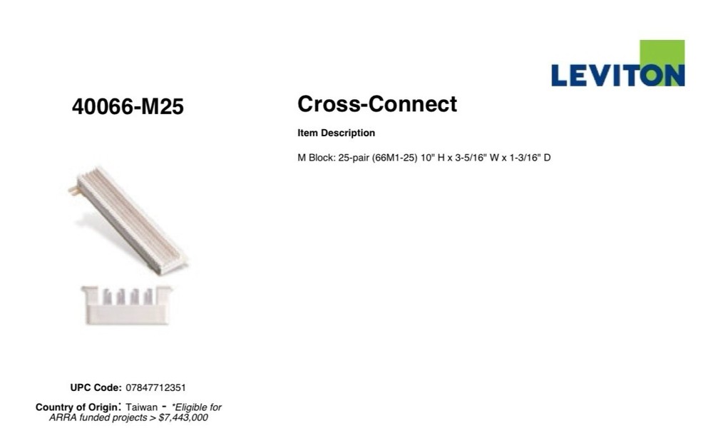 Leviton 40066-M25 Cross-Connect M Block
