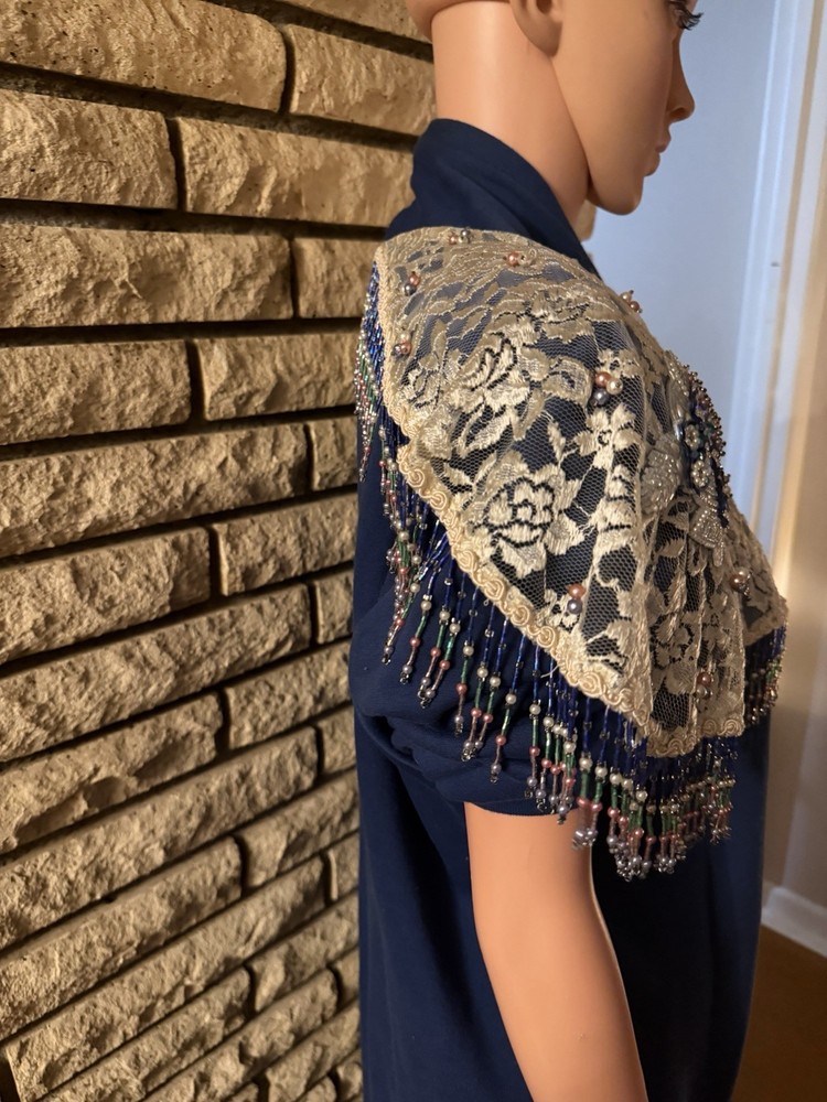 Shell Kepler Lacy Afternoon Duster L Blue Beaded Lace