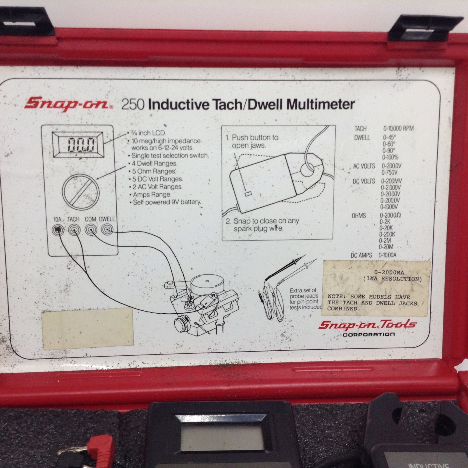 Snap-On 250 Digital Inductive Tach/Dwell Multimeter w/ Carrying Case