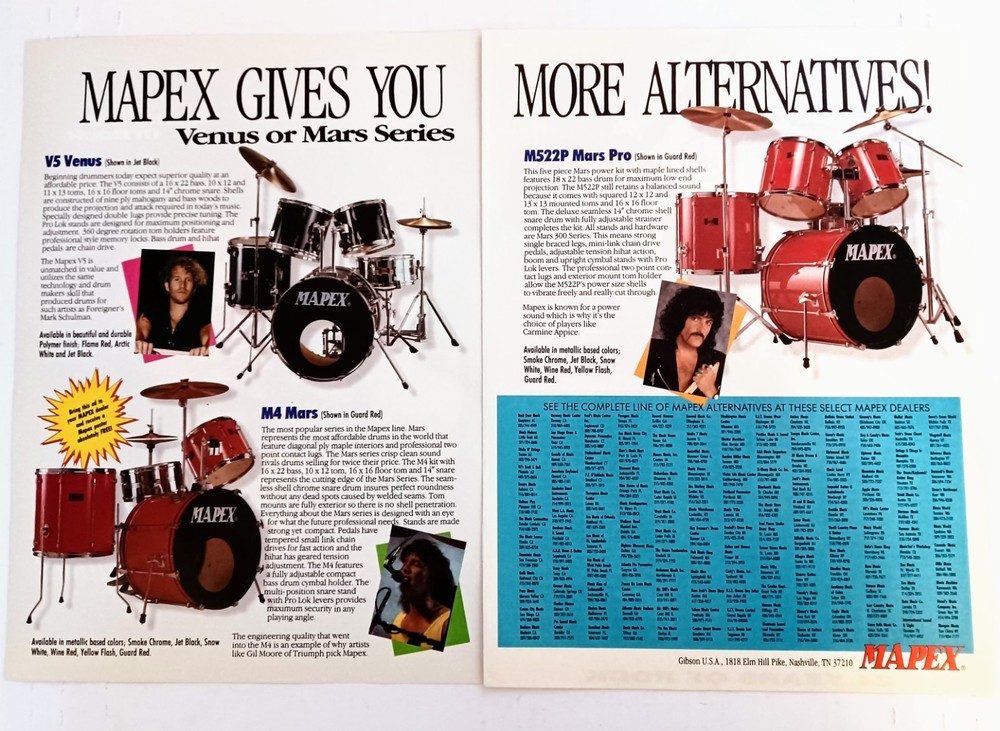 MAPEX VENUS & MARS DRUM KITS-1993 2-PAGE PROMO PRINT AD POSTER-CARMINE APPICE