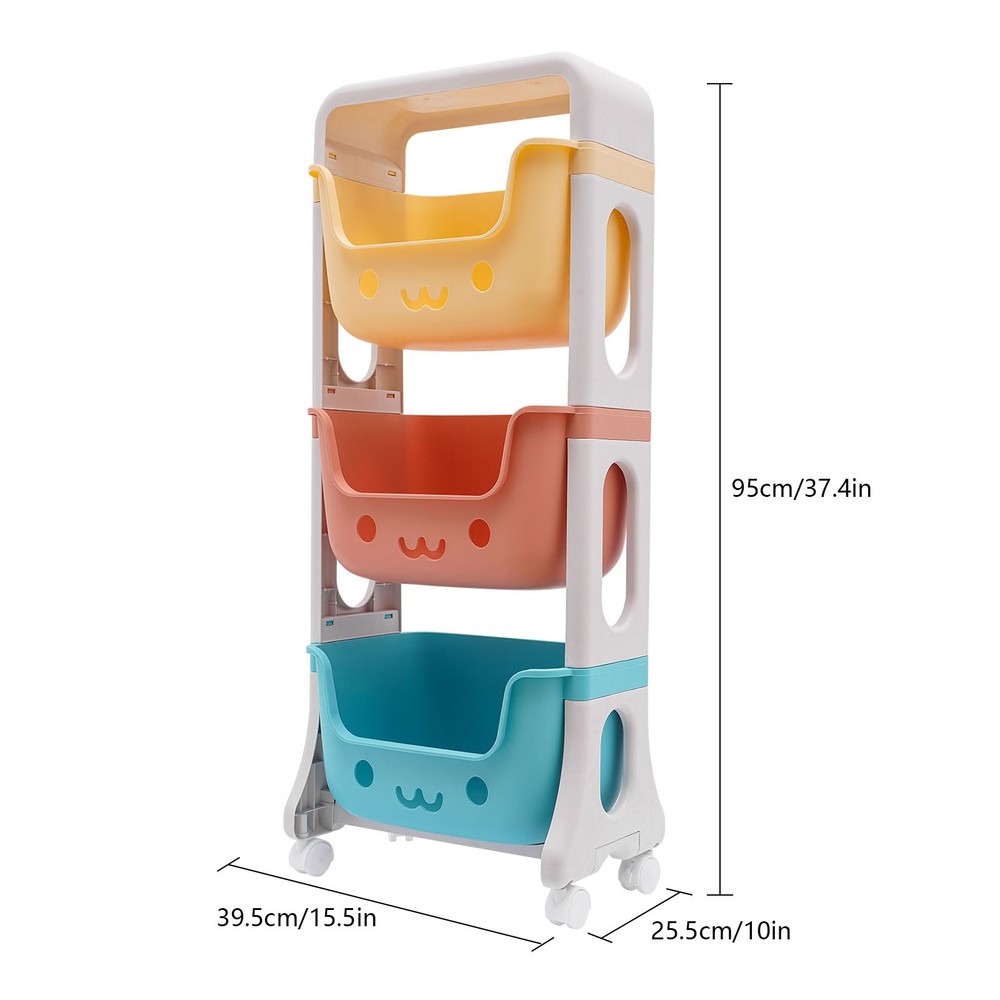 Storage Organizer, 3-Tier Stackable Rolling Cart, Storage Bins Organizer+Wheels