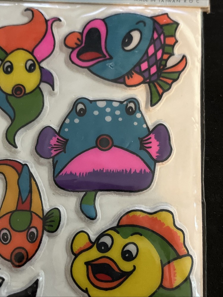 NEW Vintage 80’s Puffy Happy Sticker Sheet - FISH -