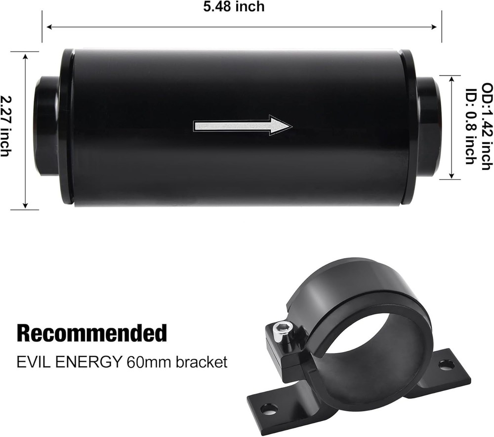 EVIL ENERGY Inline Fuel Filter 40 Micron with 6AN 8AN 10AN Adapter&Bracket...