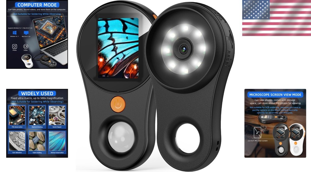Portable Handheld Microscope - 200W HD Camera, 500x Magnification & Rechargeable