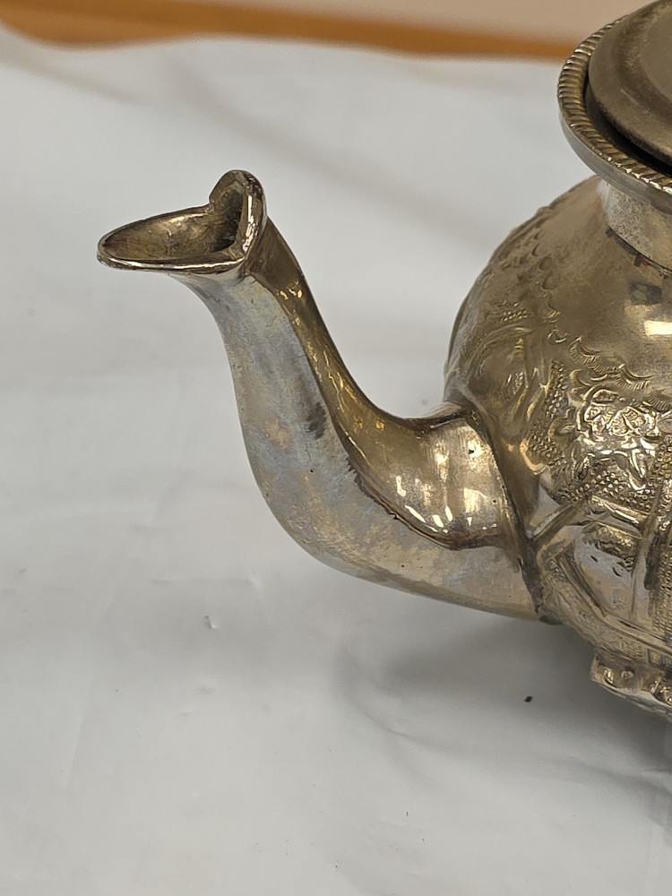 Middle Eastern Silver Plate Heavy Decorative Embossed Teapot w/ Hinged Lid