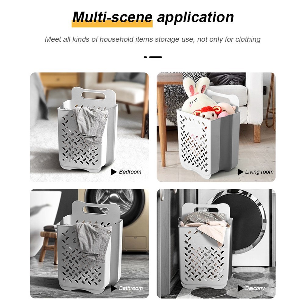 Collapsible Plastic Laundry Hamper with Carry Handle for Bathroom Clothes