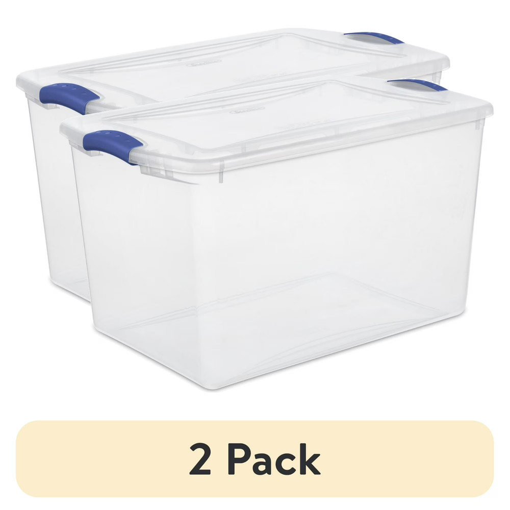(Pack of 2) Stackable Plastic Tote Box Storage Containers Bin 66 Quart, Storage