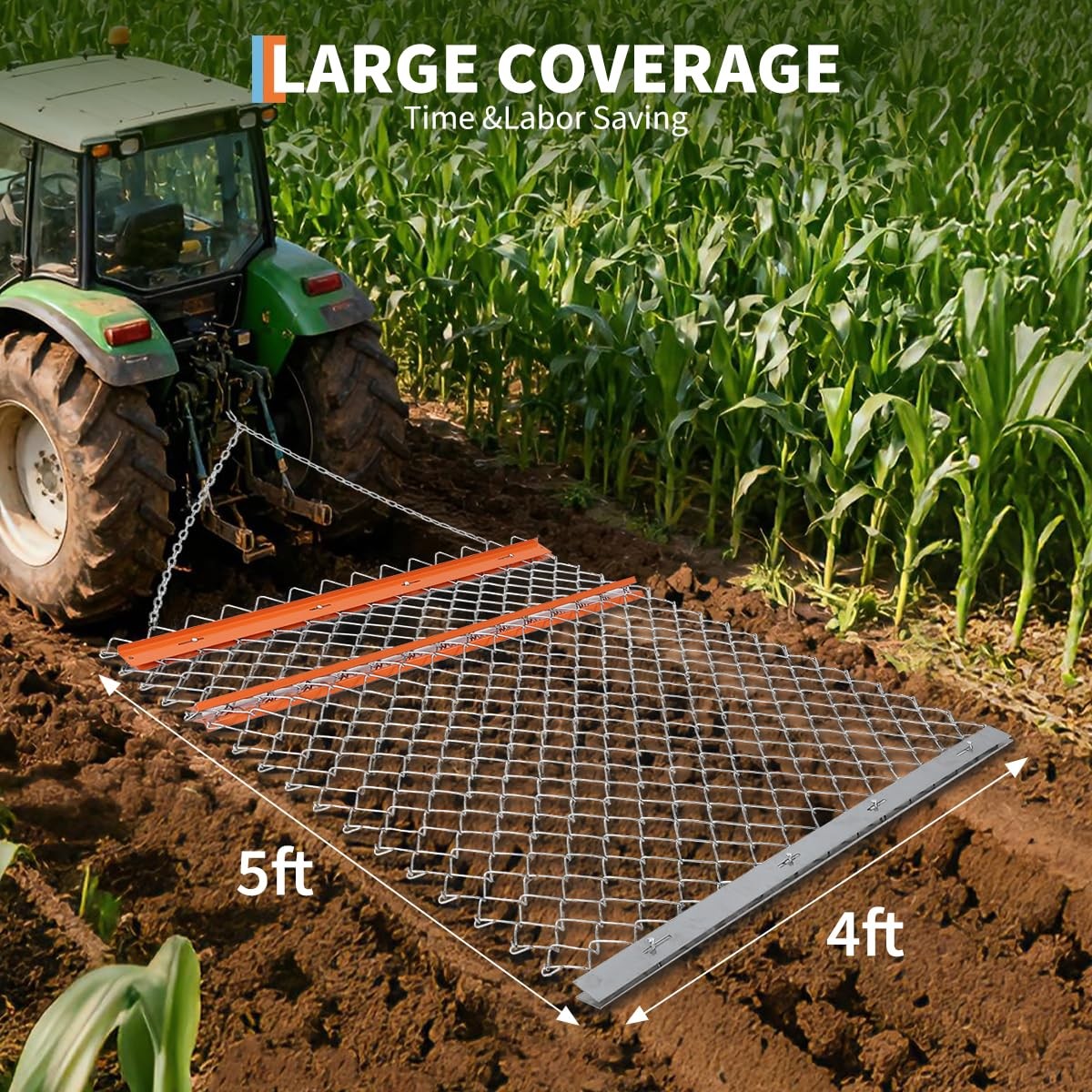 4x5 FT ATV Drag Harrow for Landscape Leveling, Gravel Driveways, Fields & Yards