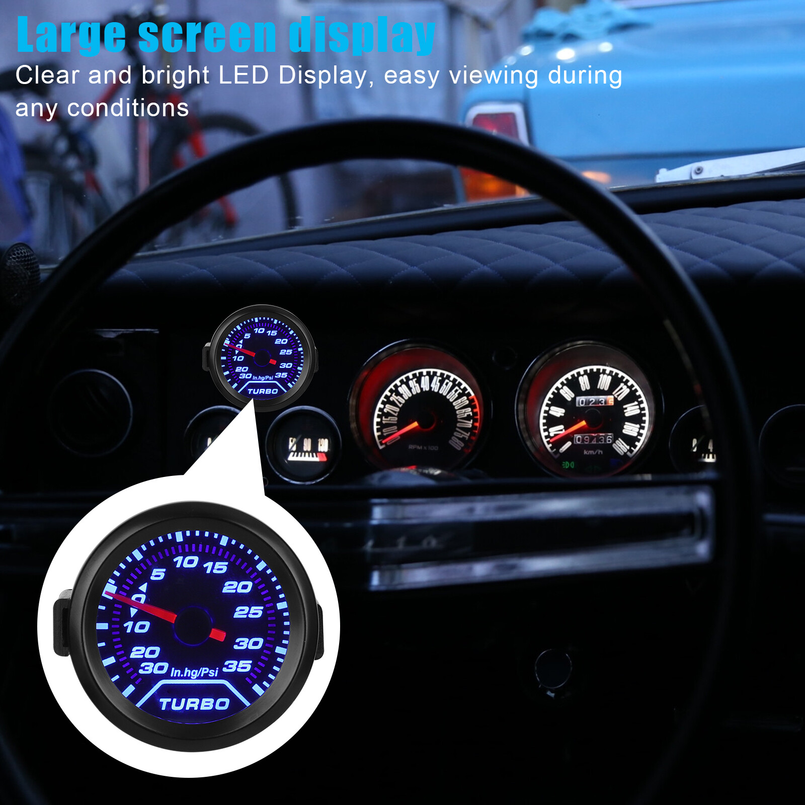 Universal 2" 52mm Digital Boost Gauge 0-35 PSI Pressure Turbo Meter Smoked Face