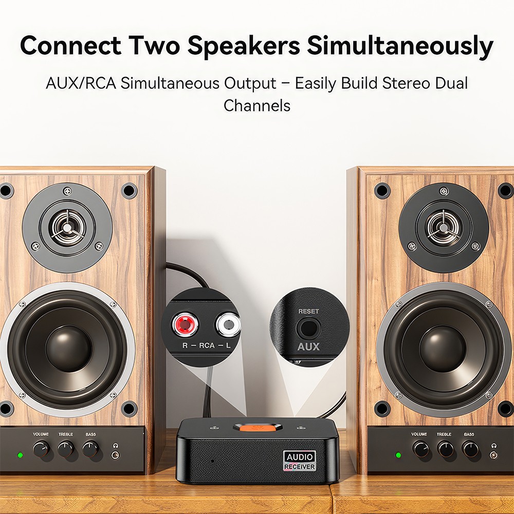 Bluetooth 6.0 Receiver Wireless Audio Adapter with Low Latency for Speakers