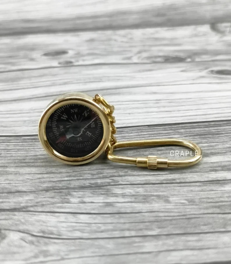Miniature Working Brass Compass Keychain Handmade Navigation Small Portable Outd