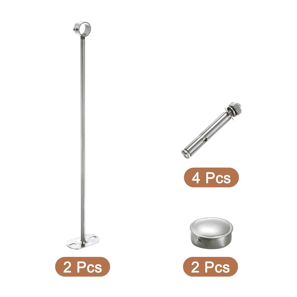 2Pcs Ceiling Mount Wardrobe Pipe Bracket 25mm Dia Support Holder 500mm Height