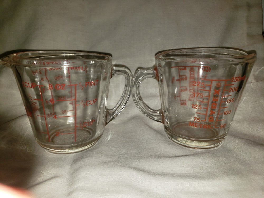 2 Vintage PYREX and Fire King 1 Cup Measuring Cups