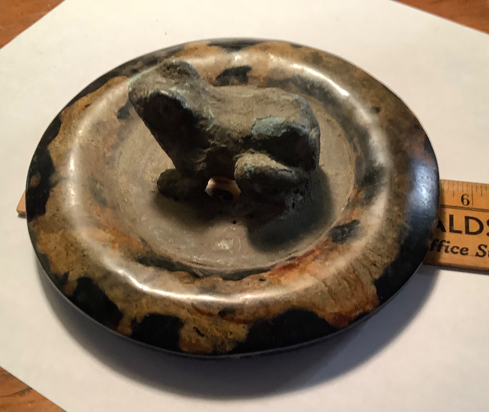 VERY OLD MING ? CHINESE ARTIFACT INCENSE CENSER LID BRONZE FROG JASPER STONE BI