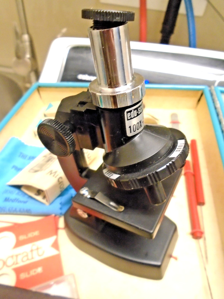 1960 Porter Microcraft Electric Microscope Lab+Prepared slides,blank slides