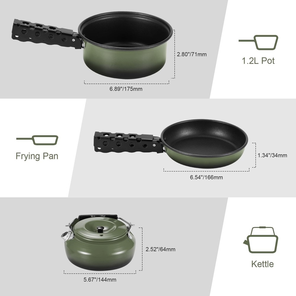 Odoland Bundle - 2 Items Camping Cookware Mess Kit and 5pcs Camping Cookware