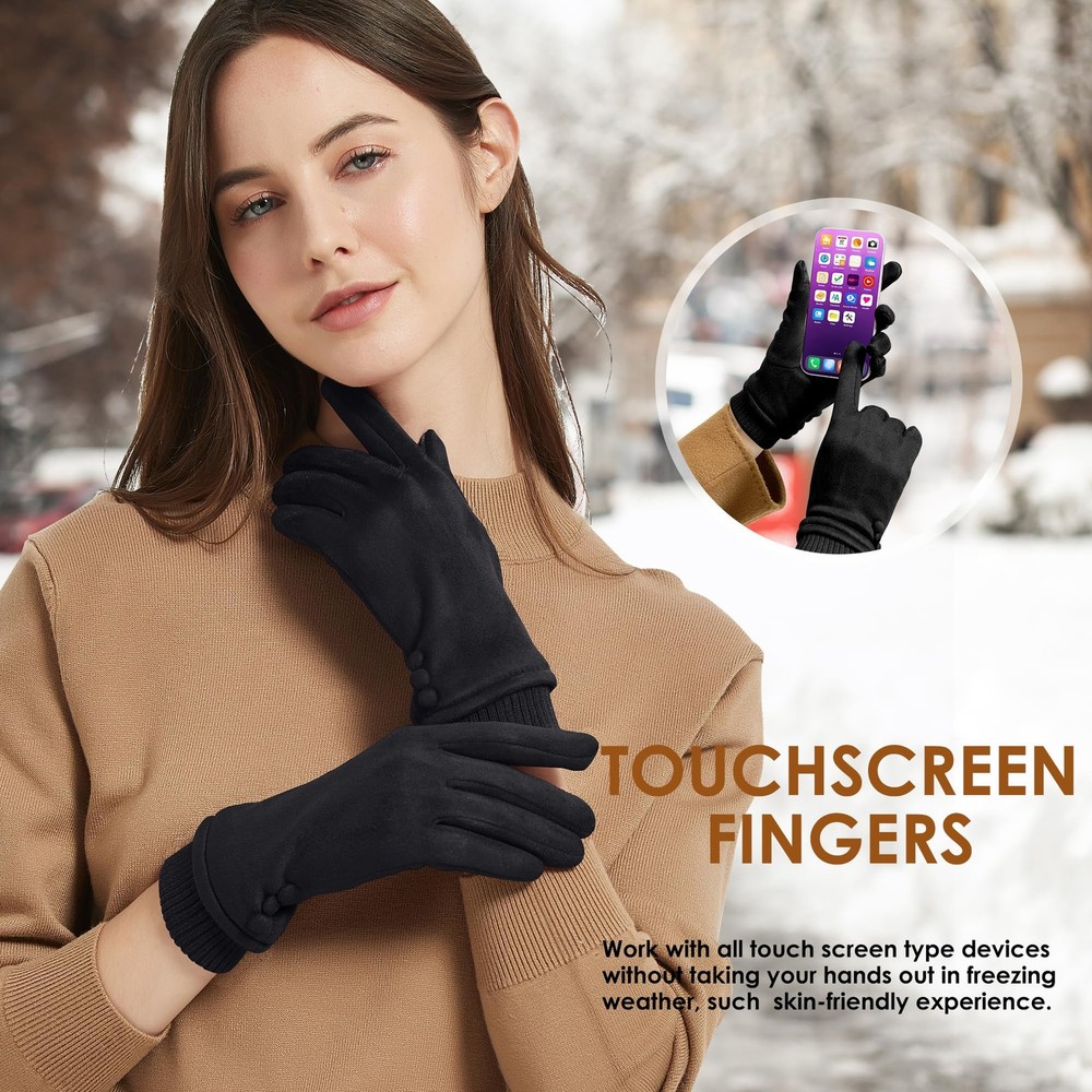 Dsane Womens Gloves Winter Touch Screen Texting Phone Windproof Small, Black