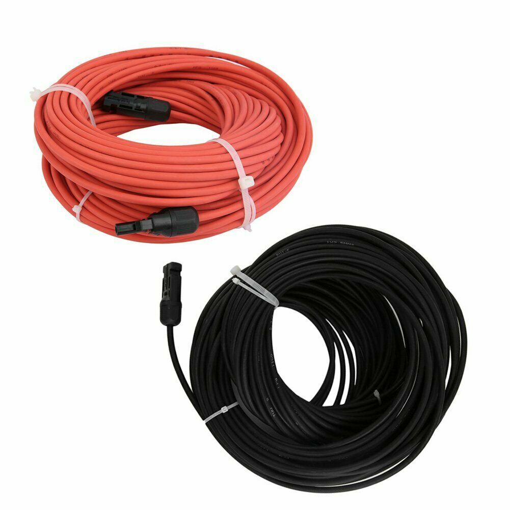 Solar Panel Cable Wire Pair Black + Red Fits MC4 Connectors 8 / 10 / 12 / 14 AWG