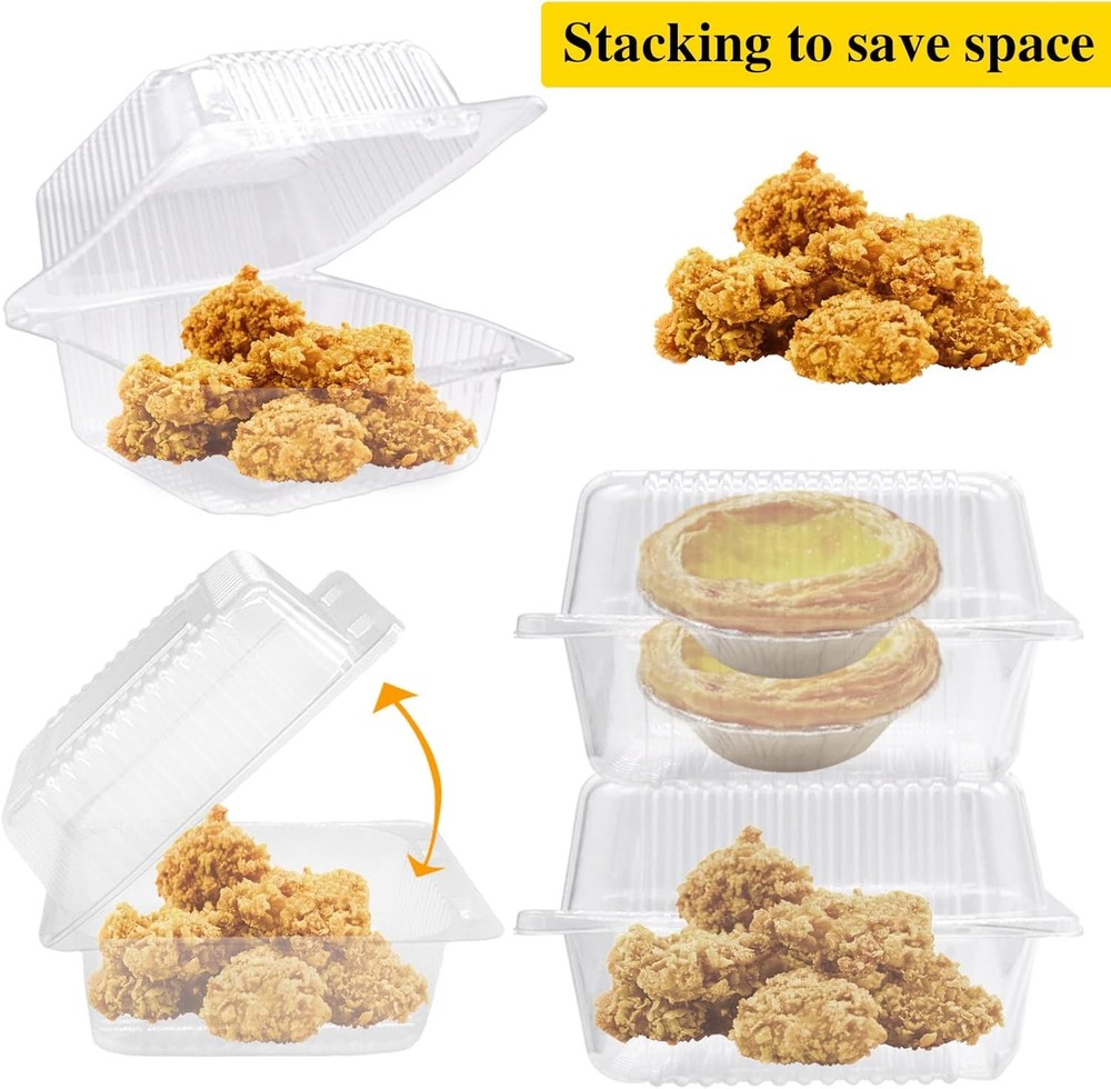Clear Hinged Plastic Containers with Lids 100 Pcs Cake