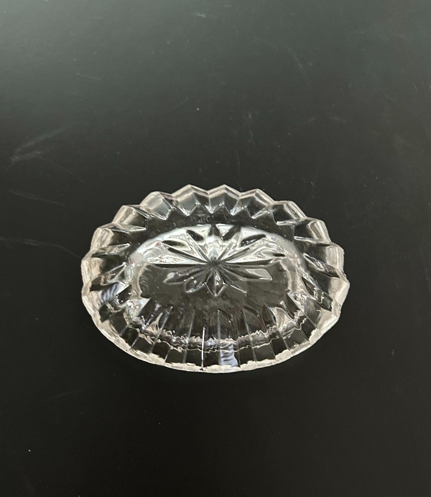 Vintage Cut Clear Crystal Salt Cellar Star Shaped Pattern Cut Into Bottom