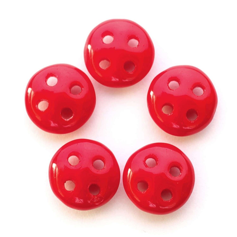 Lentil 4-Hole Bead, Opaque Red, 6x6mm