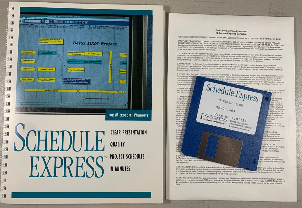 1992 Foundation Microsystems SCHEDULE EXPRESS Windows Project Managing Software