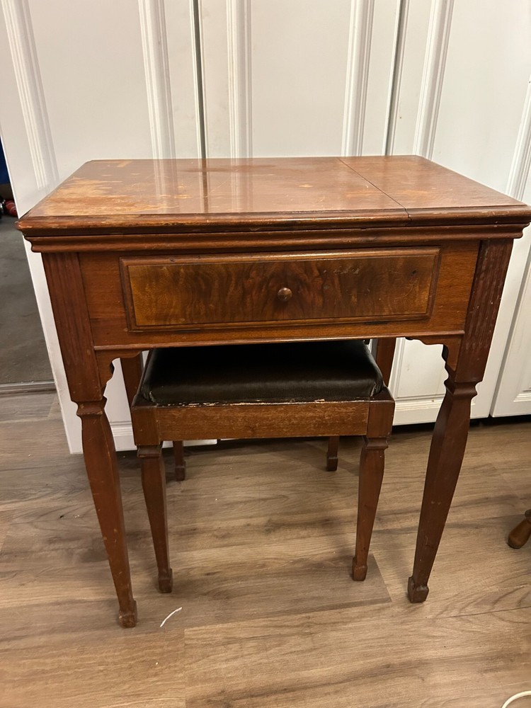 Singer Sewing Machine 1951 with custom table, stool, and accessories