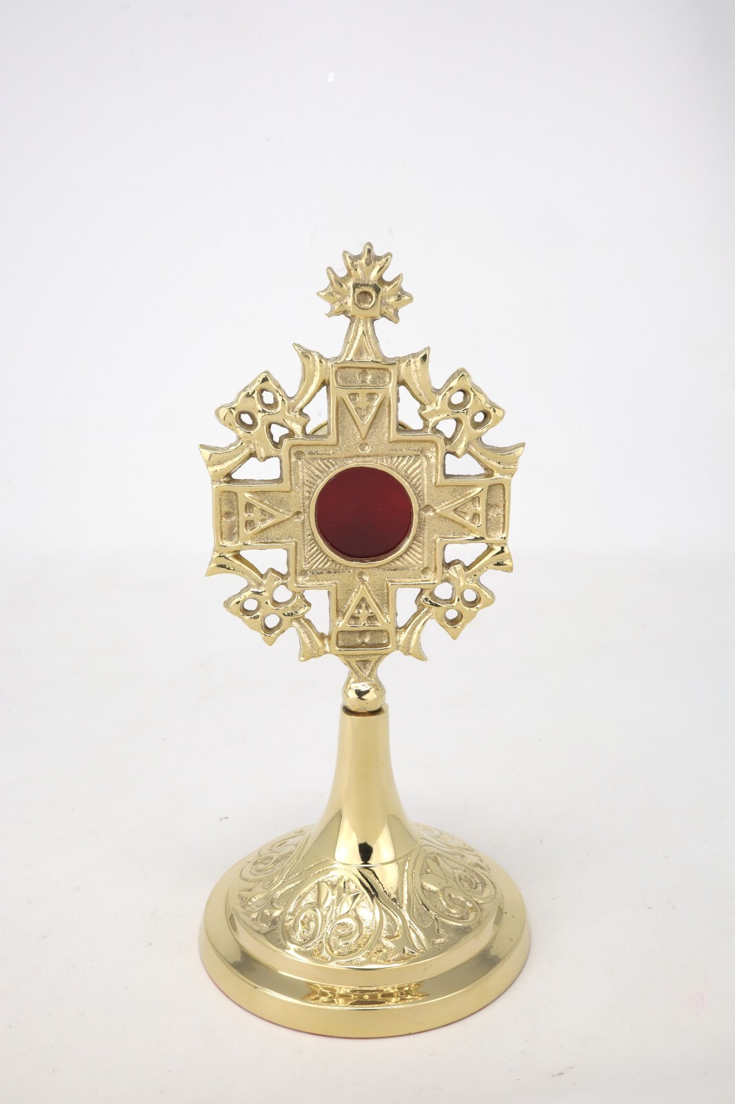 High Polished Brass Ornate Jerusalem Cross Reliquary for Church or Home 8 In
