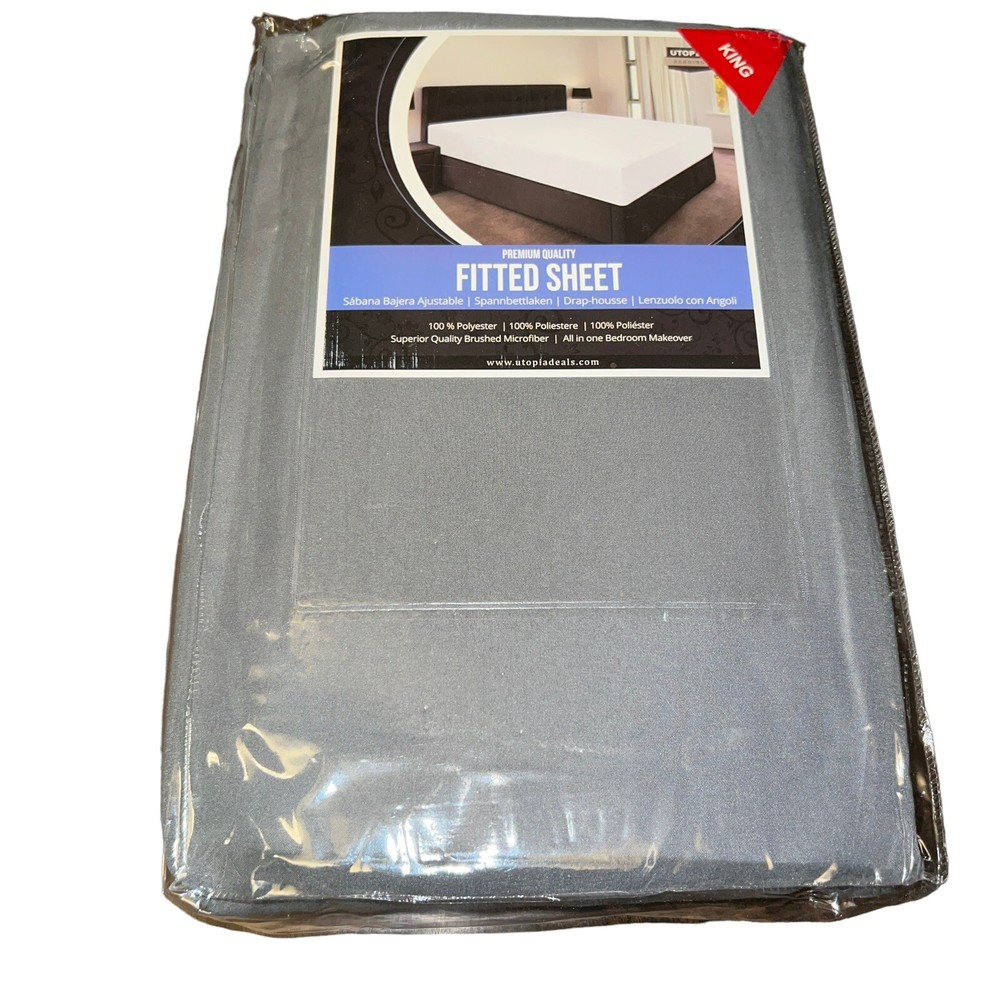 Utopia King Size Fitted Sheet Brushed Microfiber Grey Premium Quality