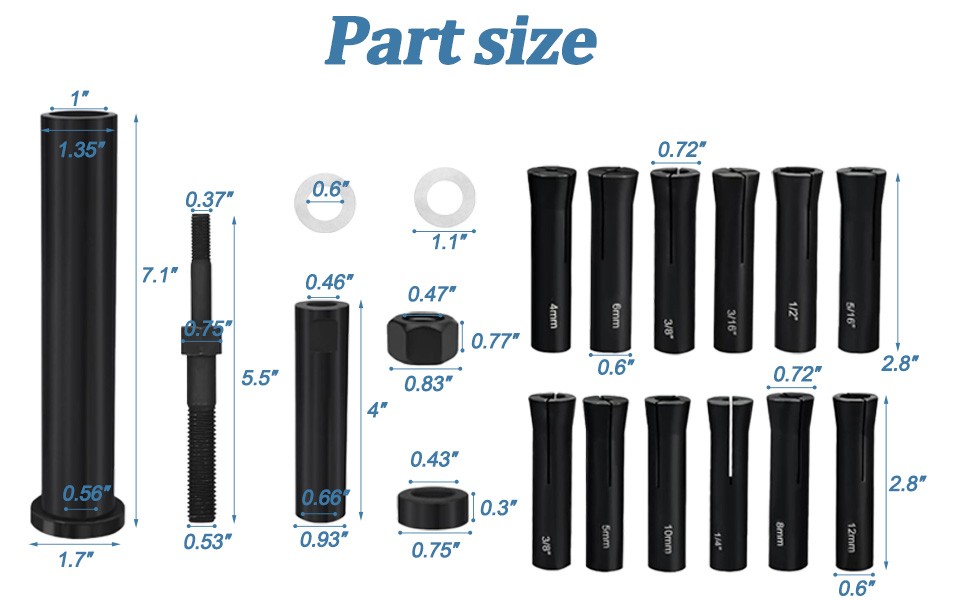 18pcs 95400 in-Line Dowel Pin Puller Master Set Includes Both SAE&Metric Collets