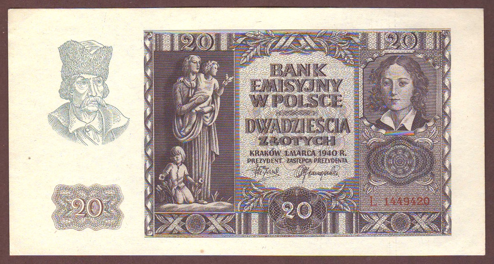 POLAND   20 Zlotych  1940    Crisp UNC