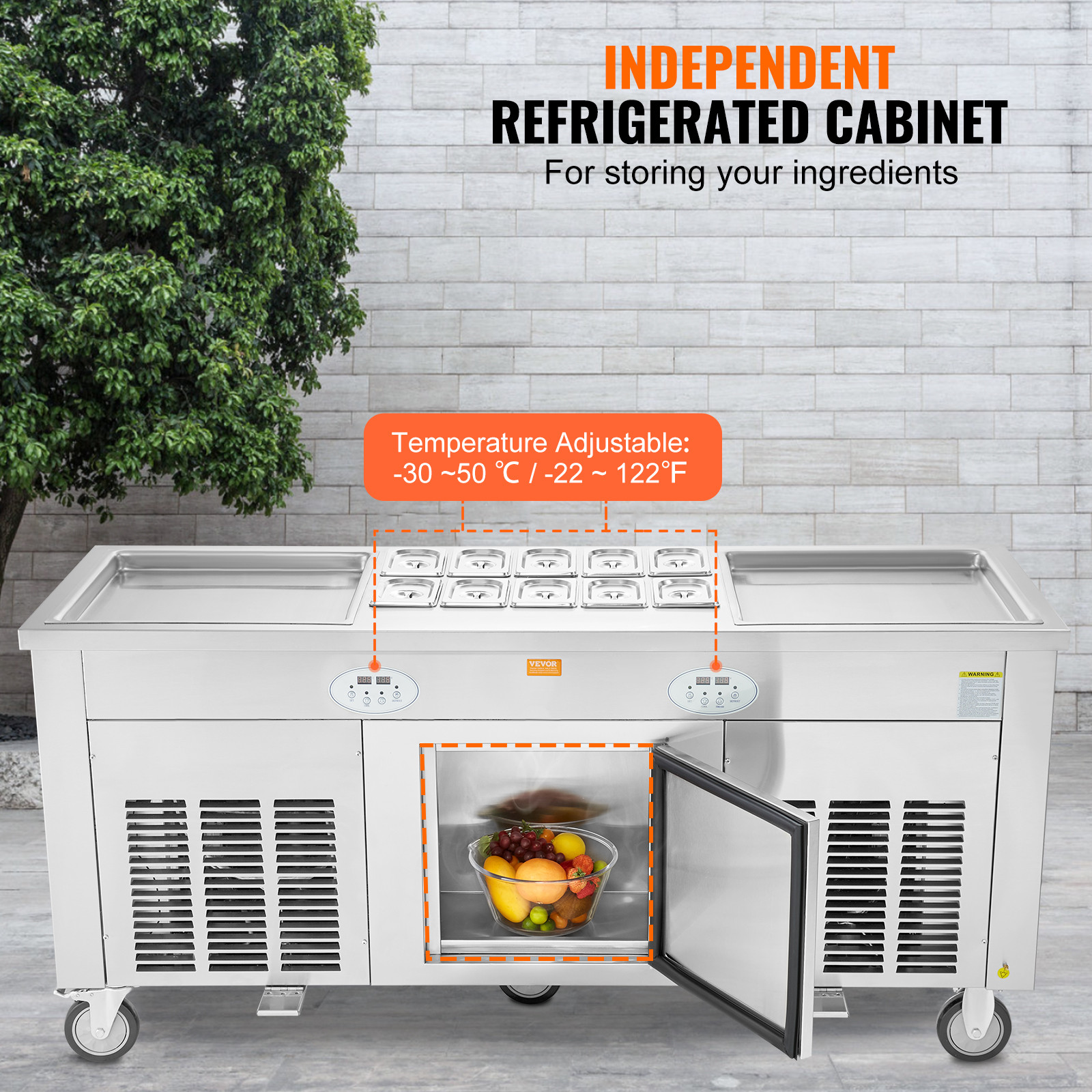 VEVOR Fried Ice Cream Roll Machine Rolled Ice Cream Maker 17.7x17.7 inch 2 Pans