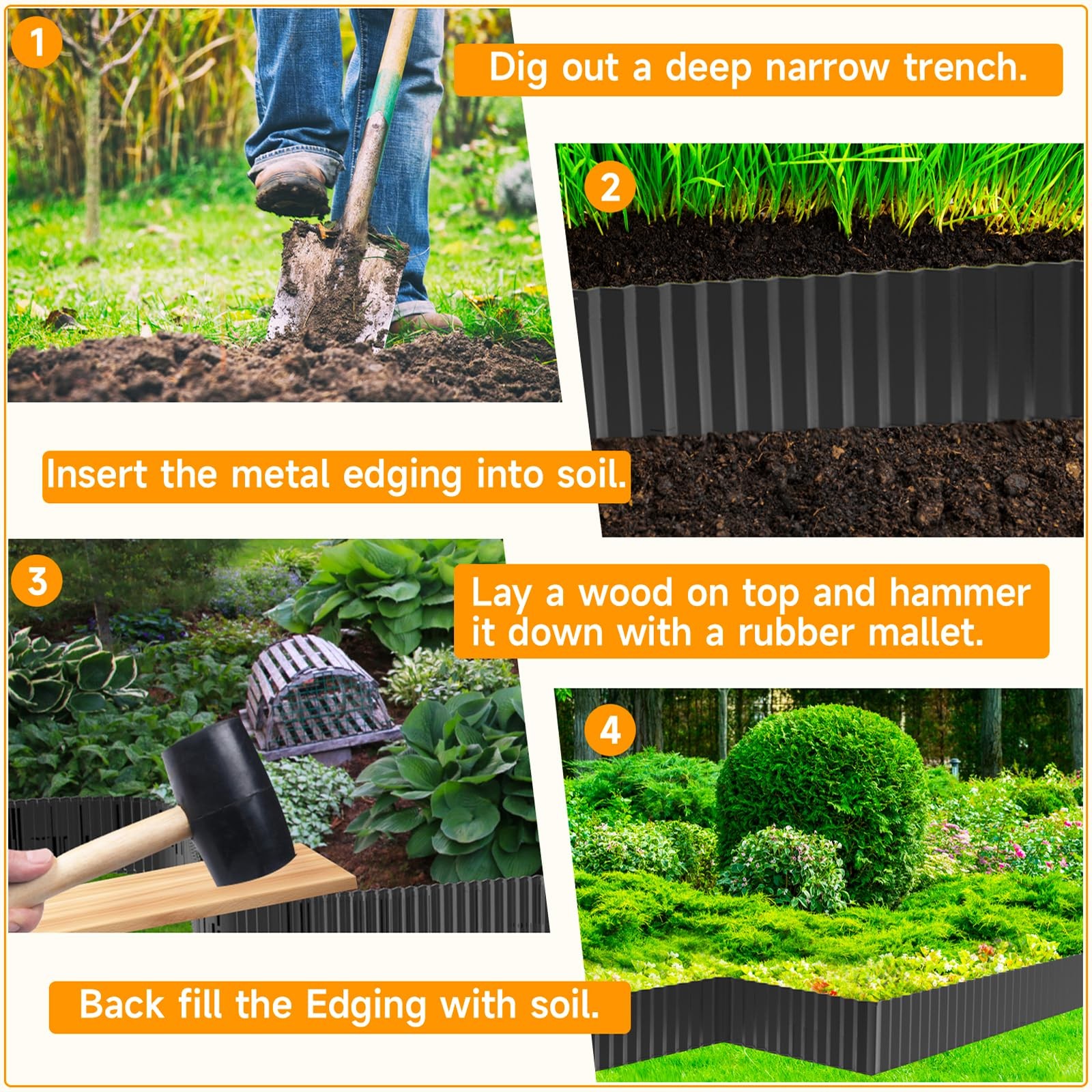 Corrugated Metal Edging for Landscaping, Sturdy Garden Edging Border for Flow...