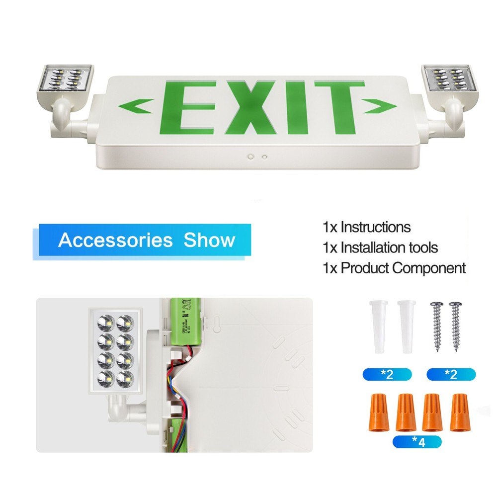 UL Listed 6 Packs Led Green Exit Signs with Battery Backup Combo Exit Lighting.