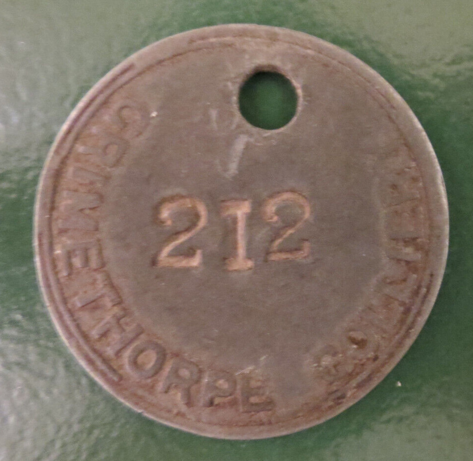 GRIMETHORPE Colliery Pit Check Tally - marked GRIMETHORPE COLLIERY 212