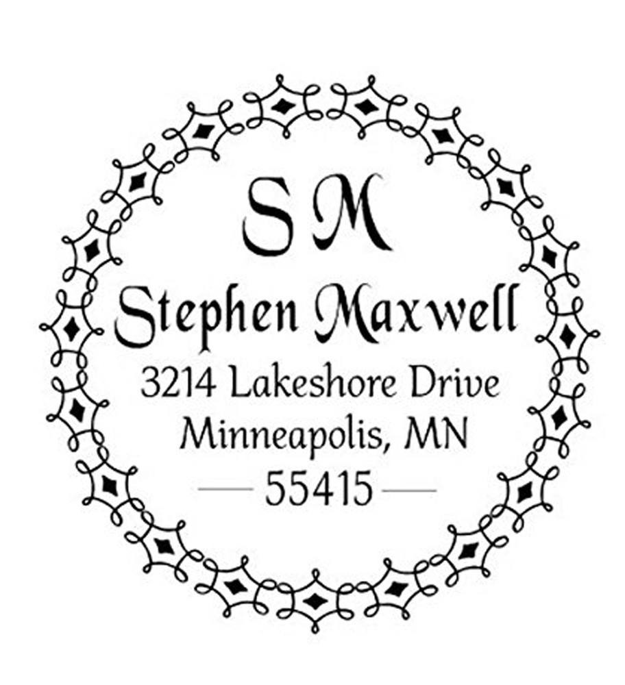 Customized Round Self inking stamp with Monogram name with Return Address BLACK