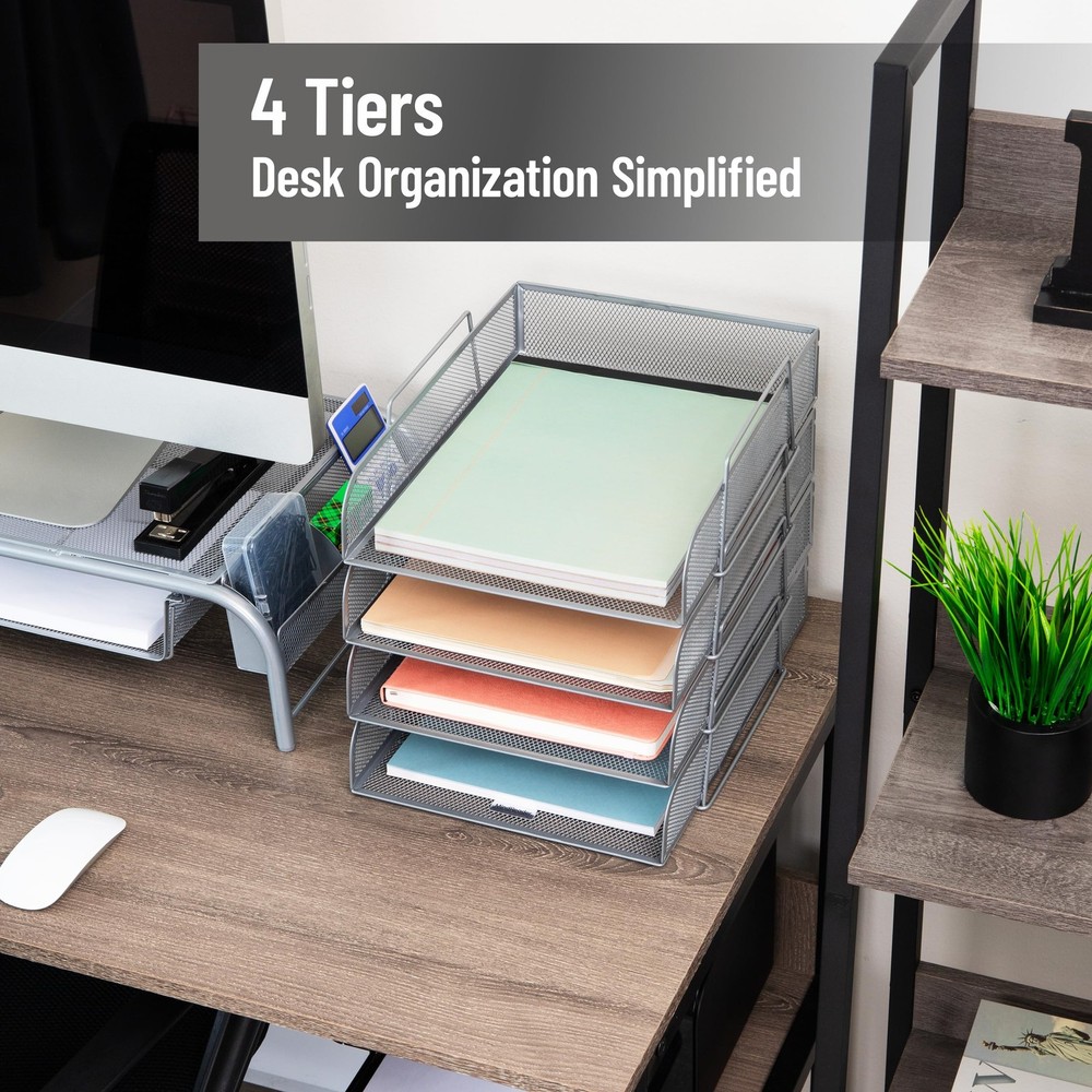 Stackable Tray, Desktop Organizer, File Storage, Office, Metal Mesh, 10.5" L ...