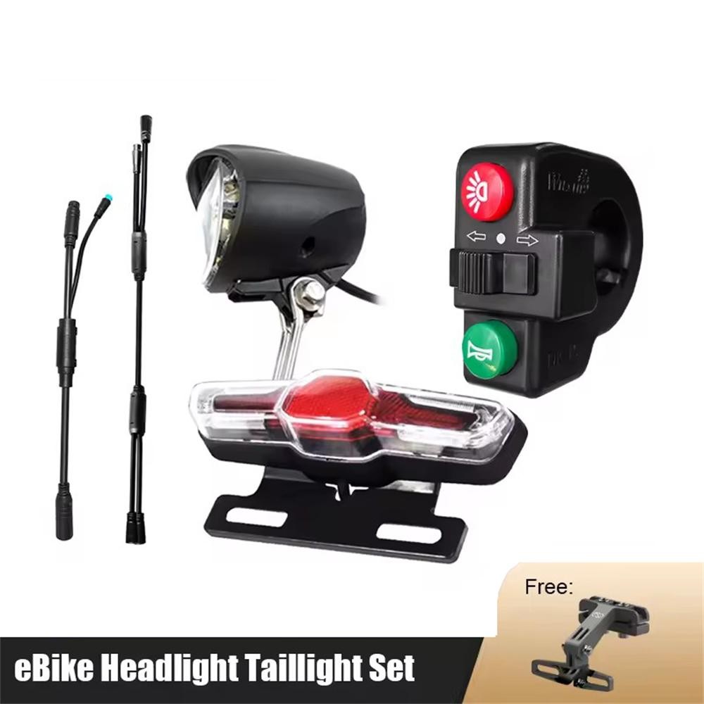 Ebike Headlight and Tail Light Set 36V/48V with Horn Bracket Waterproof Cable