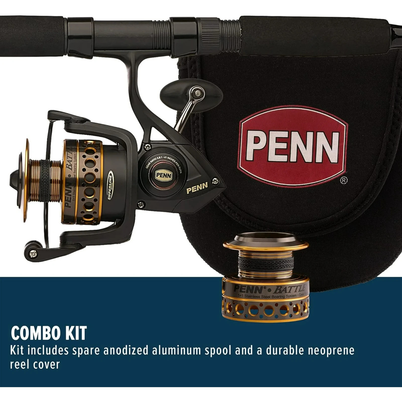 PENN 7' Battle Spinning Fishing Rod and Reel Combo Kit, Size 5000 Reel with Cove