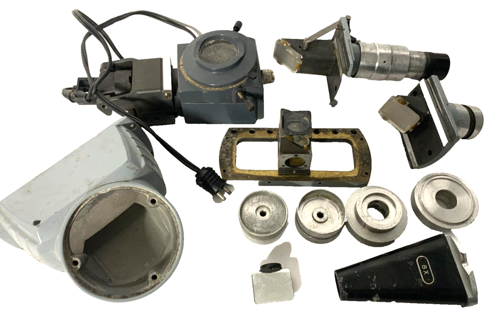 Microscope parts LOT Bottom Light, refracting lenses, knobs, housing and misc