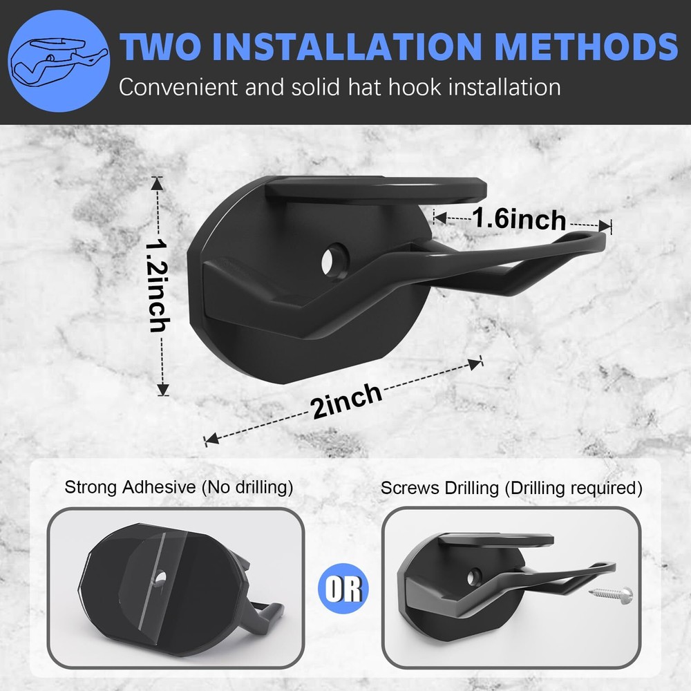 16 Pack Adhesive Hat Hooks for Wall, Strong Rack Baseball Caps, Black