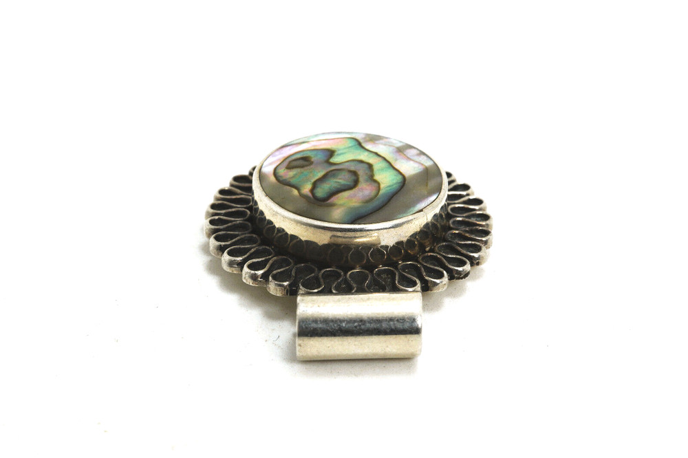 MWS Mexico Sterling Silver Abalone Round Pendant