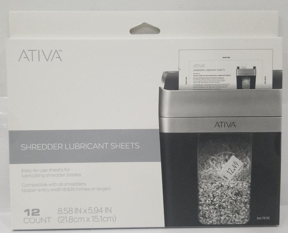 Ativa Shredder Lubricant Sheets 12 Counts