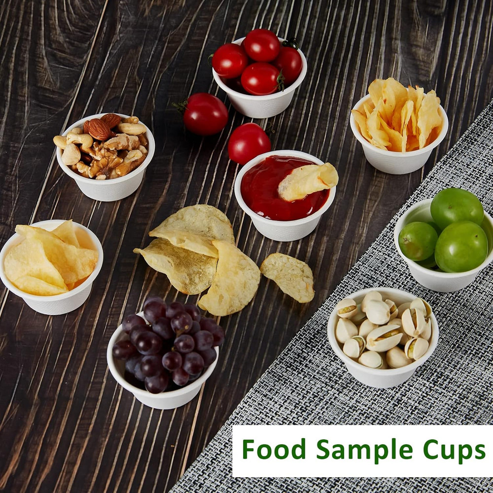 Vplus 500 Pack 2 OZ Disposable Souffle Cups, 100% Compostable Portion Cups, Made