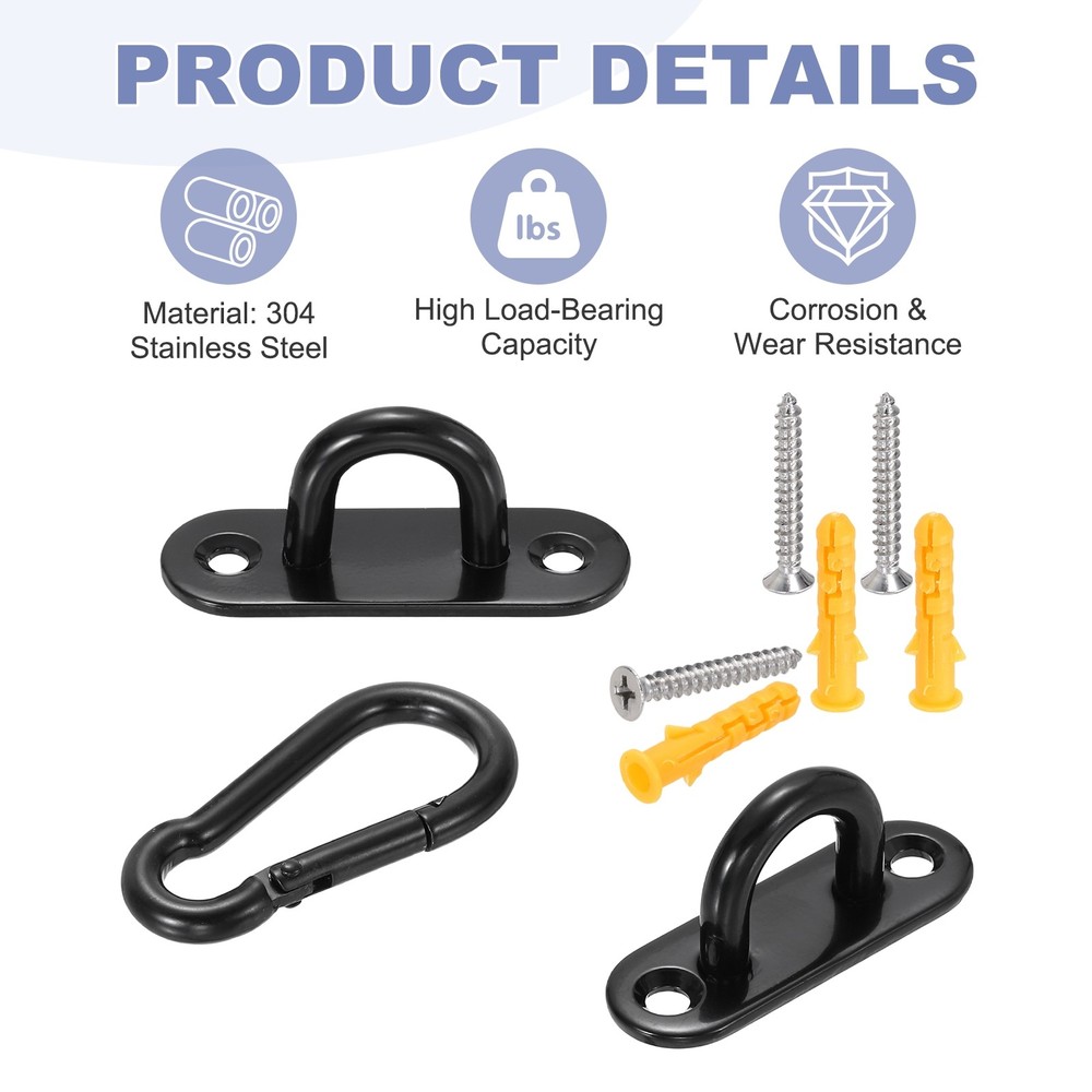 2Pcs M8 Eyelet Bracket Set Rectangular Hook Plate and Hook, Black
