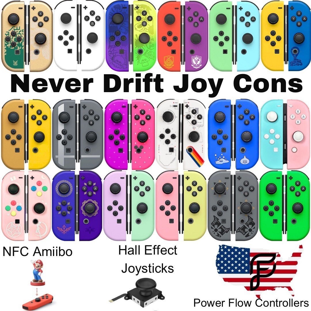 Nintendo Switch/OLED Hall Effect Never Drift Wireless JoyCons -With Wrist Straps