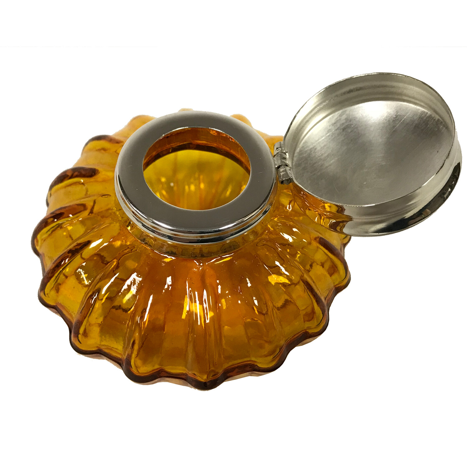 Amber Swirl Thick Glass Inkwell with Ink, Antique Vintage Style