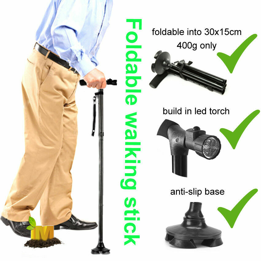 2Pcs Lightweight Collapsible LED Walking Stick Folding Adjustable Walking Cane
